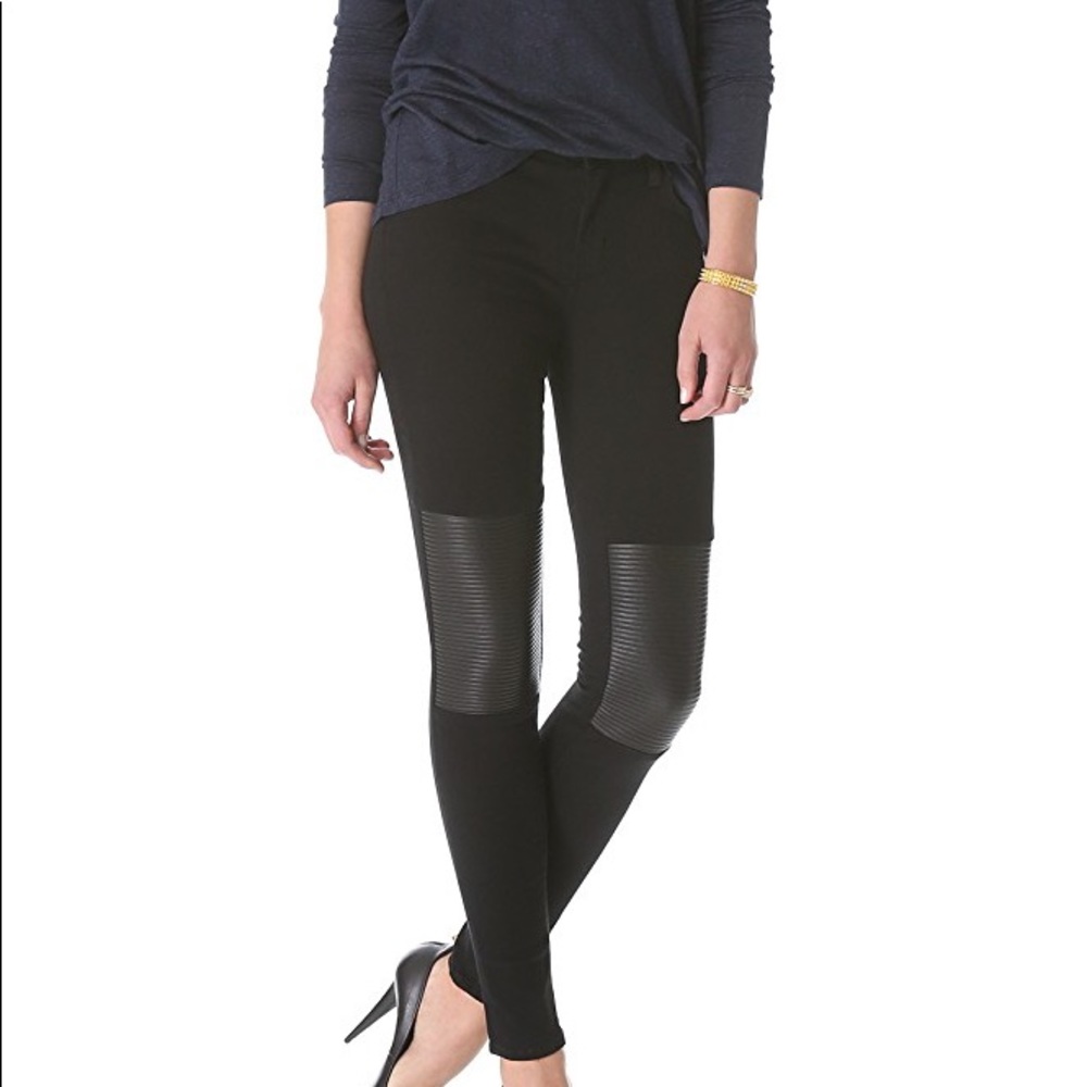 J Brand Mid-Rise Black Leather Skinny Moto Jeans